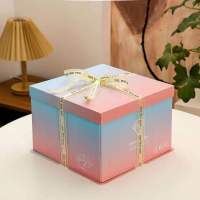 纸盒:渐变色 6寸10套 生日蛋糕盒8/10/12/14寸手提蛋糕包装盒六/八寸双层盒子加厚材质