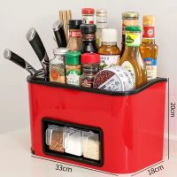 小号3格红色[送3勺]破损包换 厨房置物架调料架多功能厨房用品收纳架调味品调料盒套装家用组合