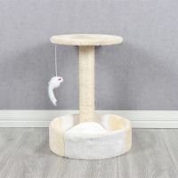 米色(圆盘款) 实木猫爬架猫窝猫树一体柱子小型猫抓板猫咪用品猫塔剑麻四季通用