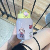 [黄色]410ML 单杯+3D贴纸(4个款式) 保温杯带吸管水杯女学生儿童背带水壶不锈钢便携婴儿可爱男生杯子