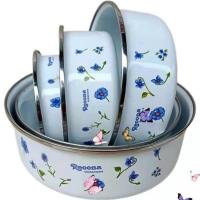 小兰花五件套10-18CM 收纳盒搪瓷碗加厚带盖子搅拌碗老式珐琅冰箱密封碗密封冰箱保鲜碗