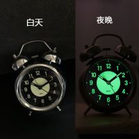 土豪银夜光[电池款式+配送电池]3寸 充电夜光小闹钟超大闹铃学生儿童用卧室床头静音多功能金属闹表