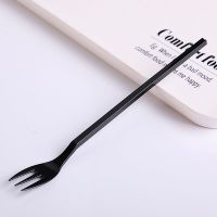 (黑色散装)19厘米三齿叉100支 水果叉一次性长叉水果茶叉子长柄奶茶店小插塑料叉子外卖单独包装