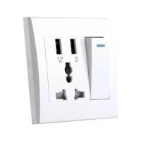 一开三孔单控双USB白暗装 国际通用一开三孔带USB开关控灯泡白色墙壁面板多孔手机充电插座