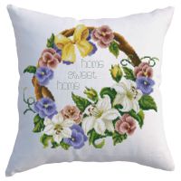 中格印花自己绣46*46(无枕芯) 艺站水溶印花百合花十字绣抱枕套件百合花花环沙发汽车靠垫自己绣