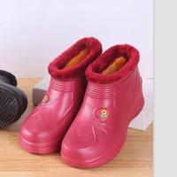 1008---红色 37 加绒保暖鞋防滑保暖防水雨鞋EVA一体户外洗车厨房加绒棉鞋学生靴