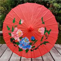 大红手绘牡丹花 [伞面直径82cm]成人常规款 舞蹈伞手绘牡丹花工艺伞摄影道具伞旗袍走秀吊顶装饰伞演出绸布伞