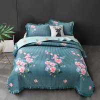 LS/清新物语-蓝 90cmx200cm[直边花型随机] 水晶绒夹棉加厚床盖床单榻榻米保暖双层盖毯多功能防滑单双人床单