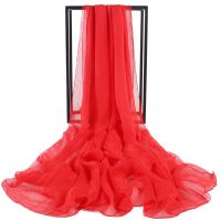 大红[1.7米长0.7米宽]素色款 时尚丝巾春秋百搭围巾女冬款长款超大纱巾防晒沙滩巾夏季空调披肩