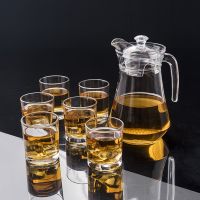6只矮直身杯+1.3L鸭嘴壶 玻璃杯套装家用6只装客厅耐热泡茶水杯果汁杯带把杯冷水壶带托盘