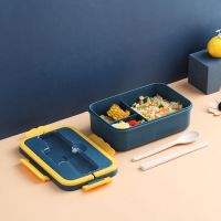 藏青蓝(三格1000ml)_随机地址发货 送(小麦)筷勺 小麦秸秆保温饭盒学生三格日式便当盒女手提微波炉保鲜上班族餐盒