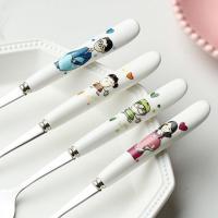 青花瓷尖勺+圆勺2件套_ 不配青花瓷收纳盒 家用青花瓷陶瓷柄不锈钢叉勺筷子套装饭勺调羹叉子搅拌勺咖啡勺