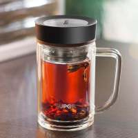 410mL- 儒雅黑 苏泊尔双层玻璃杯男女家用大容量保温杯透明耐热玻璃泡茶杯子带把