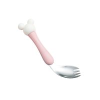 粉色叉子1支 宝宝学吃饭卡通弯头训练饭勺勺子儿童餐具三件套装304不锈钢勺子