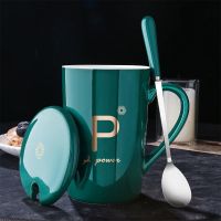 P姓 随机色-图案[单杯-无勺盖] 马克杯带盖勺咖啡杯带盖子陶瓷杯子带盖带勺子大容量水杯男士花茶