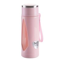 1009水杯(果冻粉)480ml 双层玻璃杯泡茶杯女防烫水杯情侣杯便携带盖杯子原宿塑玻杯商务杯