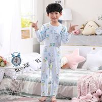 天蓝色-汽球 100cm 儿童睡袋春秋防踢被中大童宝宝连体睡衣超薄四季通用分腿薄款夏季