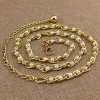 (WP72)白色 女士时尚珠子腰链细挂钩装饰连衣裙百搭韩版糖果色金属珍珠小腰带