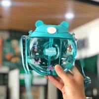 380ml天蓝透明-杯+背带 大容量水杯女夏天高颜值塑料杯子带吸管可爱ins风便携儿童水壶瓶