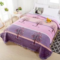 绗缝毯-发财树 90*200cm绗缝毯-直边 水晶绒床盖三件套单双人榻榻米欧式绗缝垫花边加厚夹棉床单炕毯