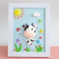 小奶牛 儿童手工创意制作diy粘土立体3D相框装饰画艺术画益智玩具材料包