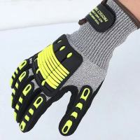 男士款一双装 5级防切割TPR防砸防撞机械救援手套防滑耐磨防刺石油采矿重工业用