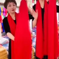 小尺寸-大红(170x70厘米) 杭州丝巾披肩春秋长款纱巾围巾女冬款超大雪纺韩版百搭丝巾沙滩巾