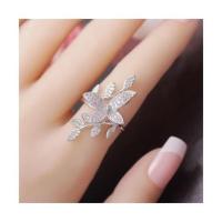 银色开口蝴蝶戒指 开口可调节 韩版夸张个性锆石微镶戒指女食指蝴蝶树叶潮人指环饰品