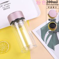 200ml不锈钢外盖 大容量耐热玻璃杯双层茶杯男士家用玻璃杯子便携户外车载旅行水瓶