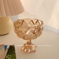 琥珀冰淇淋杯 韩风ins复古琥珀色学生冰淇淋杯雪糕杯甜品沙拉杯创意简约高脚碗