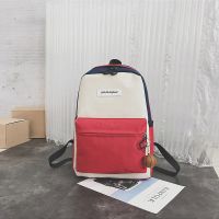 米白色无挂件 ins超火撞色书包韩版女原宿百搭高中学生双肩包学院风 大容量背包