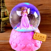 中号粉色天使+彩灯+手摇雪花 礼品包装手提袋卡片代写 创意七夕情人节水晶球音乐盒雪花毕业生日礼物送女生男生闺蜜特别