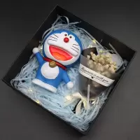 贺卡+灯+花束+礼袋+随机机器猫一个 站姿挥手款9厘米/15CM礼盒 蓝胖子大号机器猫哆啦A梦礼盒七夕毕业季送女友男朋友