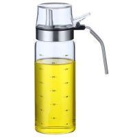 透明盖330ml 耐热玻璃油壶304不锈钢把手油瓶防漏酱醋瓶带盖防尘调味瓶带刻度