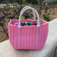 小号浅粉色提篮 塑料编织浴筐购物篮采摘篮家居菜篮子沐浴洗澡篮手提篮子收纳筐