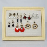 实木18*23麻布带支架 耳环架摆摊首饰展示架耳饰收纳板实木相框挂墙项链架耳钉饰品架子