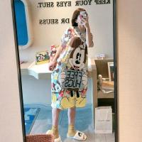 蓝满地大米奇裙 M (90斤左右) 睡裙女夏加长款过膝到脚踝宽松大码孕妇家居裙可爱睡衣韩版很仙的