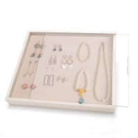 实木防尘盒平面麻布 实木首饰防尘盒项链展示架耳钉耳环架戒指托盘耳饰收纳板珠宝道具