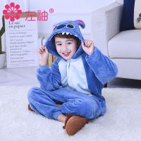 蓝色史迪奇-如厕升级版-男女通用 85号（建议高85-100cm） 蜘蛛侠儿童卡通连体睡衣中大童动物男女孩秋冬法兰绒珊瑚
