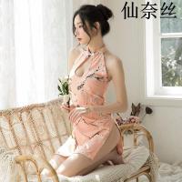 1369粉色(配内裤) 均码(80斤-120斤) 仙奈丝改良版旗袍连衣裙少女古典立领印花复古中国风性感高档夜店