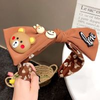 布朗熊 韩国东大门少女卡通宽边双层蝴蝶结发箍彩色布艺压发头箍外出发带