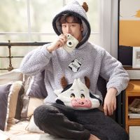 668821男款 小号M(高150\90斤) 男士睡衣秋冬季珊瑚绒加厚加绒冬款法兰绒卡通学生家居服冬天套装