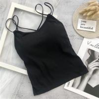 1件黑色 均码 交叉露背吊带背心女外穿黑色性感修身带胸垫内搭学生打底短款上衣