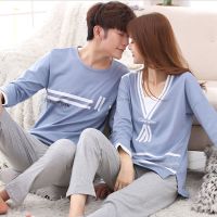66189#情侣款长袖 女M码+男L码 2套价 情侣睡衣棉一男一女长袖春秋季可外穿秋冬季可爱家居服套装