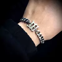 17-23cm钛钢手链 rich brian七哥同款嘻哈古巴项链潮人男女个性钛钢字母粗链子饰品