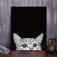 A046偷看猫 40X50画布一张+颜料画笔 diy数字油画手工填色生日礼物 卧室装饰画动漫卡通迷你减压油彩画