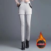 银灰色裤[进口面料 加绒] L [建议101-115斤] 不起球加绒加厚假两件打底裤女秋冬外穿弹力短裤裙保暖高腰小脚裤