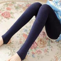 藏蓝色-踩脚 春秋款不加绒 建议80-150斤 打底裤女春秋外穿薄款竖条显瘦冬季加绒秋裤螺纹袜子高腰薄绒棉裤