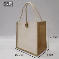 拼接小号20X14X21日式纽扣 麻布简约饭袋日式手提袋帆布饭盒袋大容量上班便当袋保温袋便当包