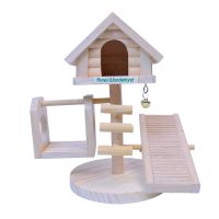 进口新西兰松 仓鼠木制玩具造景用品秋千隧道diy躲避屋木质房子睡窝小窝木屋